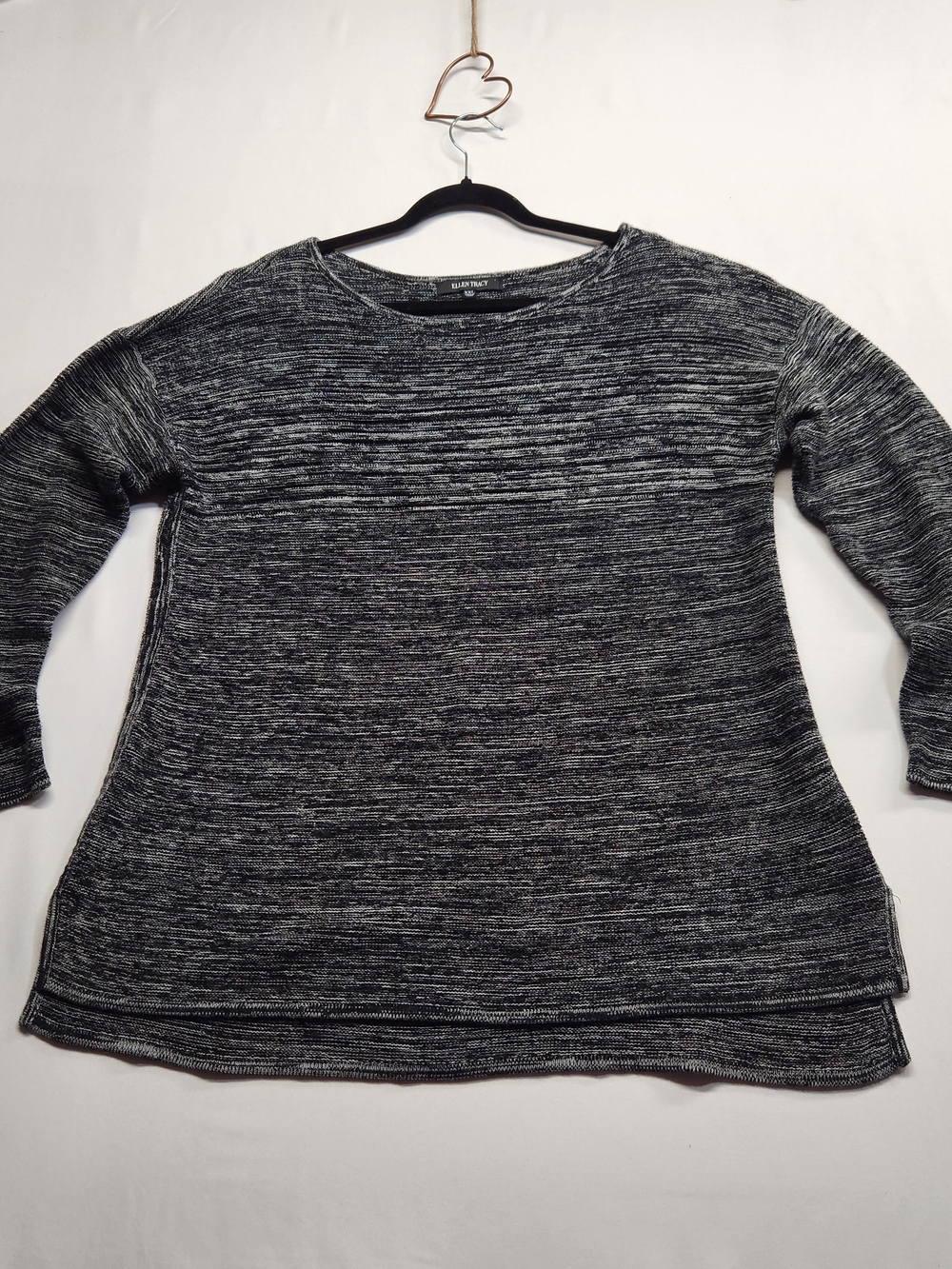⭐️Ellen Tracy Marled Knit Tunic Sweater XXL Black Ivory Space Dye Drop Shoulder 